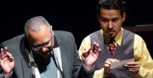 Edwin posada y Alejandro Londoño en la obra Hasta Aquí Llegó